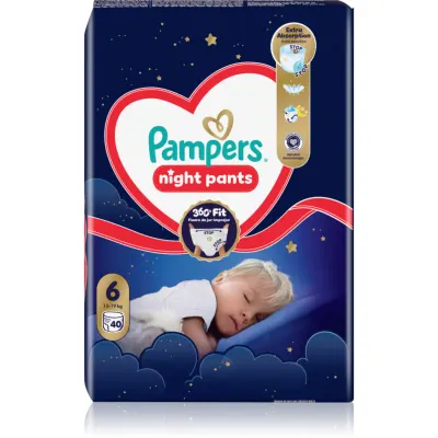 Pampers Night Pants Size 6 scutece de unică folosință tip chiloțel pentru noapte 40 buc