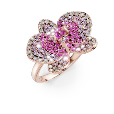 Inel floare din aur roz cu safire roz de 1.29ct si diamante de 0.36ct