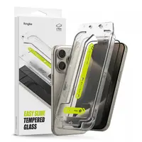 Folie de protectie Ecran Ringke Easy Slide pentru Apple iPhone 15 Pro Max, Sticla Securizata, Full Glue, Set 2 bucati, Neagra