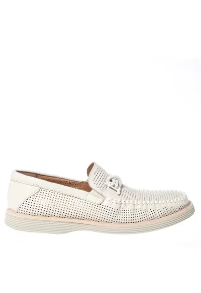 Pantofi loafer de piele cu perforatii - Alb murdar