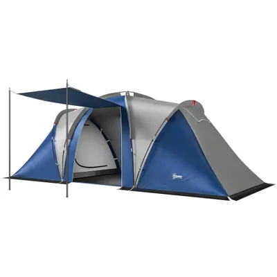 Outsunny Cort de Camping cu Dublu Strat Tip Tunel Familial 4-5 Persoane 2 Camere și Living pentru 12 Persoane Albastru | Aosom Romania