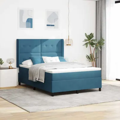 vidaXL Pat cu arcuri cu headboard albastru 140 x 200 cm Catifea