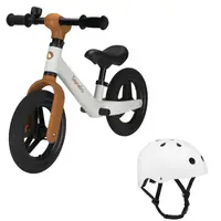 Bicicleta fara pedale, Lionelo, Toni, Cu ghidon si sa reglabile, Ultra usoara, 2.8 Kg, 18 luni+, Sustine 30 kg, Bej + Casca pentru copii, Reglabila 50-56 cm, Alb