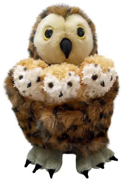 Păpușă pentru teatru The Puppet Company - Bufniță maro cu 3 pui, 33 cm