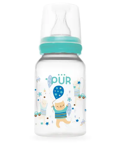 Biberon cu desen verde 0-3 luni, 125ml, PUR