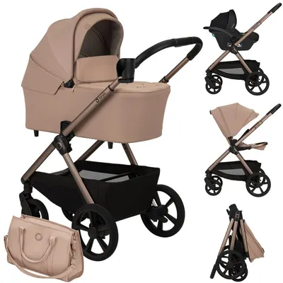 Carucior 3 in 1, Lionelo, Carmine, Cu scoica ADAC, Landou anti-reflux, Salteluta ventilata, Reglare spatar in 3 pozitii, Suport de picioare in 3 pozitii, Maner reglabil in 5 pozitii, Sustine 22 kg, Cu accesorii, 0 luni+, Bej