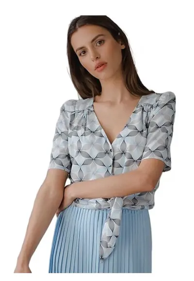 Camasa dama - scurta - cu decolteu in forma de inima - maneci scurte - multicolor - poliester