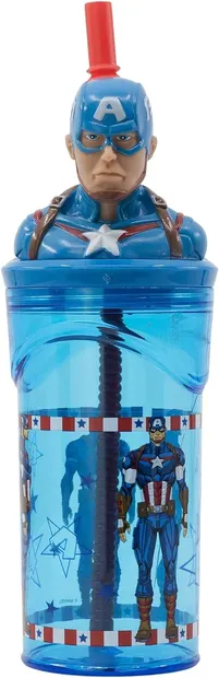 Pahar cu pai și 3D figurină Stor Avengers - Invisible Force, Captain America, 360 ml