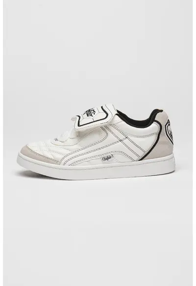 Pantofi sport cu logo si velcro - Negru/Maro taupe deschis/Alb murdar