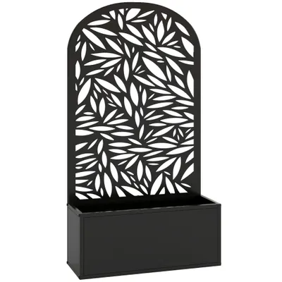 Outsunny Jardiniere Ridicată pentru Grădină și Balcon cu Spalier Arcuit Decorat cu Frunze, pentru Flori și Legume, Montare pe Perete sau Utilizare Independentă, Negru | Aosom Romania
