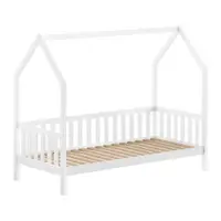 Pat pentru copii alb de tip casă din lemn de pin cu somieră 90x200 cm Cabane – Vipack