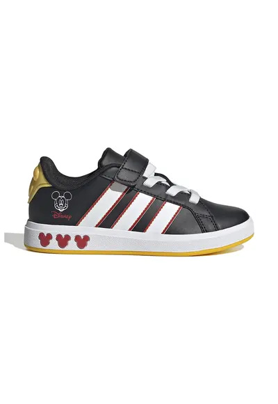 Pantofi sport din piele ecologica cu model cu Mickey Mouse Grand Court - Alb/Negru/Rosu vermillion