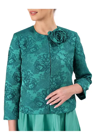 Sacou elegant din brocart cu motive florale SUB-CBE - Verde