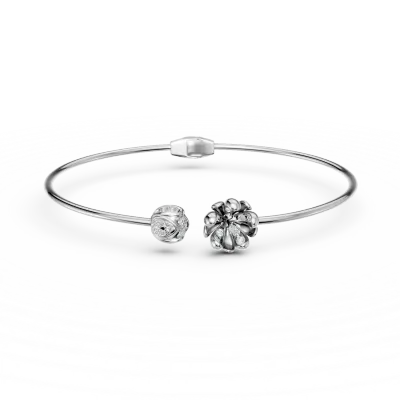 Bratara deschisa flori de tei din aur alb cu diamante de 0.17ct