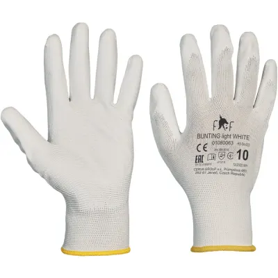 Manusi protectie cu pelicula din poliuretan Bunting Light, Alb, Marimea 10