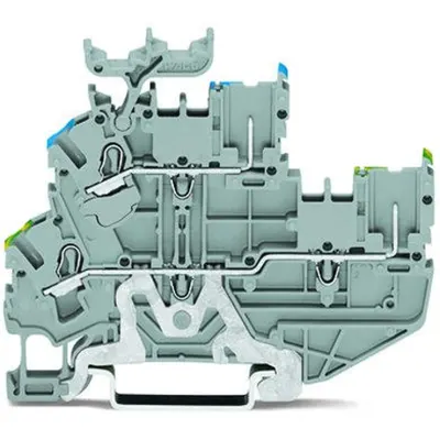 1-conductor/1-pin double deck receptacle terminal block; Ground conductor/through terminal block; PE/N; with marker carrier; for DIN-rail 35 x 15 and 35 x 7.5; 2.5 mm²; Push-in CAGE CLAMP®; 2,50 mm²; gray