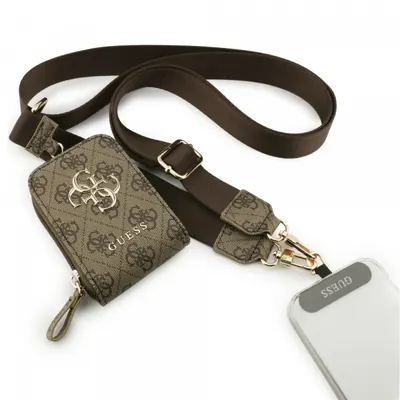 Portofel si Snur Telefon Guess 4G Metal Logo, Maro
