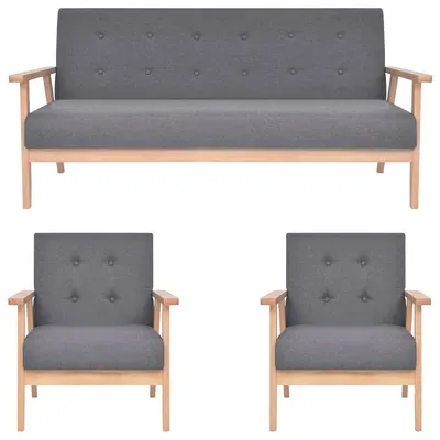 vidaXL Set de canapele, 3 piese, gri închis, material textil