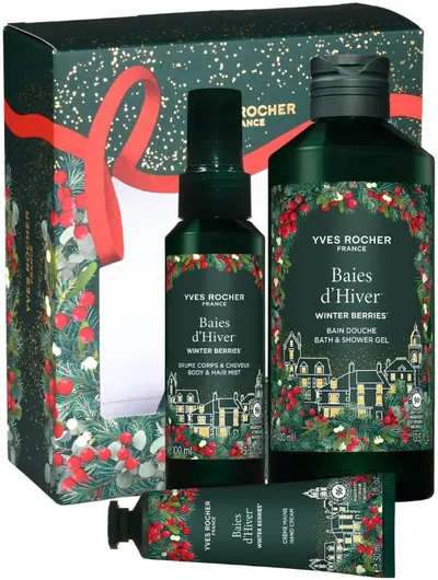 Yves Rocher Baies d'Hiver Set - Gel de duș, Spray și Cremă de mâini, 400 + 100 + 30 ml
