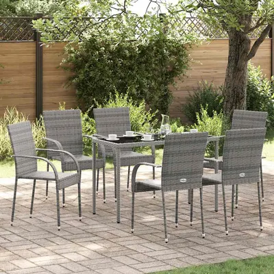 vidaXL Scaune de exterior stivuibile, 6 buc., gri, poliratan