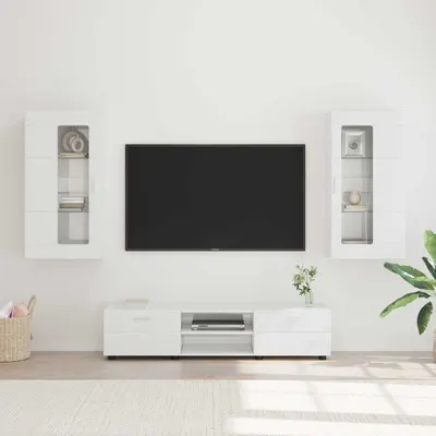 vidaXL Set comodă TV FLORIN 3 buc. Alb lucios Lemn prelucrat