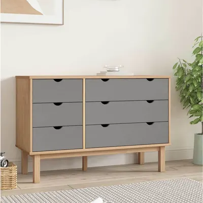 vidaXL Dulap cu sertar OTTA maro/gri, 111x43x73,5 cm, lemn masiv pin