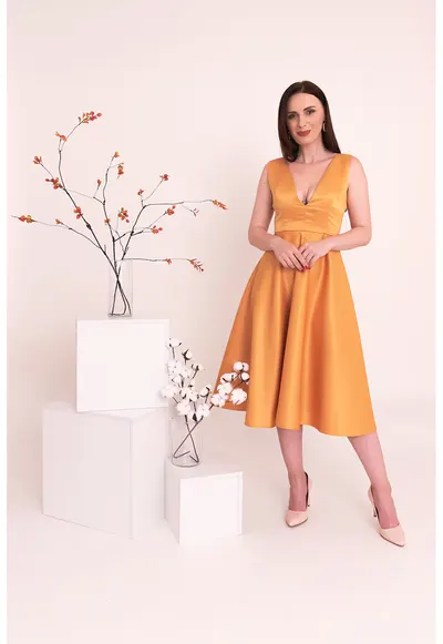 Rochie midi de satin Juliet - Portocaliu