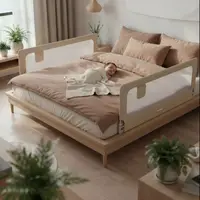 Bariera de protectie pentru copii Tulano Cover 30 Beige 200 cm cu inaltime reglabila 67-83 cm,rabatabila,husa respirabila,buzunar accesorii integrat,compatibila cu saltele cu grosime 10-28 cm