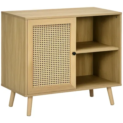HOMCOM Bufet de depozitare 1 ușă efect răchită - dim. 80L x 39l x 70H cm | Aosom Romania