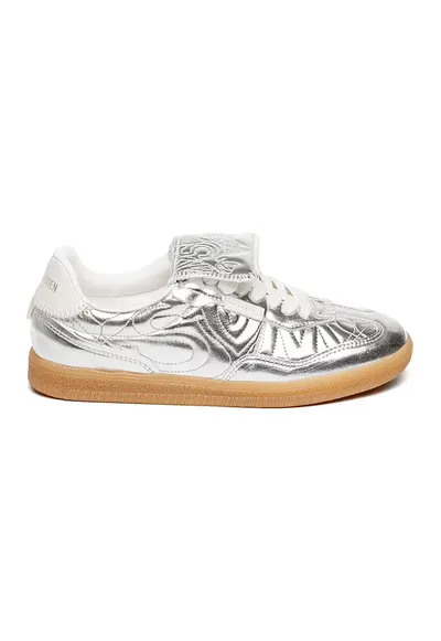 Pantofi sport de piele cu cusaturi decorative - Argintiu