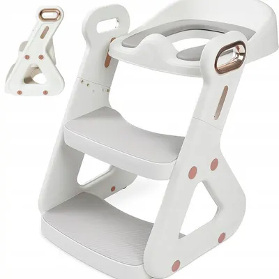 Reductor cu scarita, Primabobo, Pentru toaleta, Reglabil pe inaltime 37-44 cm, Trepte largi, Sarcina maxima 25 kg, Alb/Auriu