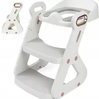 Reductor cu scarita, Primabobo, Pentru toaleta, Reglabil pe inaltime 37-44 cm, Trepte largi, Sarcina maxima 25 kg, Alb/Auriu