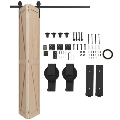 HOMCOM 152,5 CM Kit de Sine pentru Usa Glisanta Pliabila in Otel Carbon pentru 2 Usi | Aosom Romania