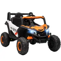AIYAPLAY Mașină electrică 12V pentru copii, funcție telecomandă, centură, claxon, lumini LED, port USB, pentru 3-5 ani, Portocaliu | Aosom Romania