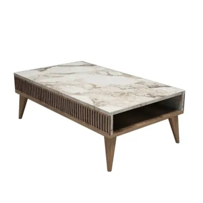 Masuta de cafea MILAN, nuc + imprimeu marmura, 105x60x34,6 cm