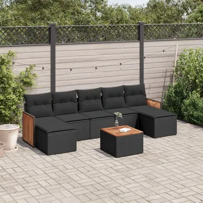 Gossi set mobilier de gradina cu perne, 8 piese, negru, poliratan