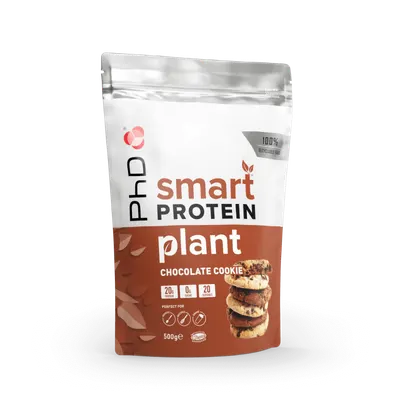 Pudra de proteine vegetale cu aroma de ciocolata cu biscuiti Smart Protein Plant, 500g, PhD