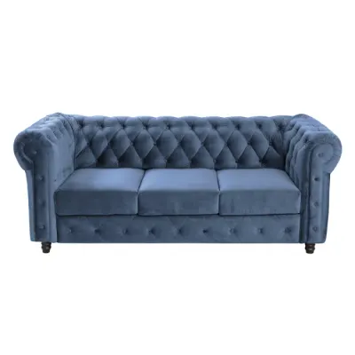 Canapea extensibila CHESTERFIELD, 3 locuri, cu arcuri, albastru, 205x90x80 cm