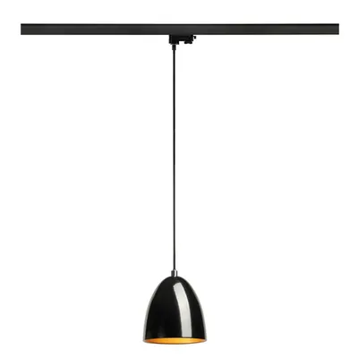 Iluminat decorativ pe sina, PARA CONE 14 piese GU10, pandantiv negru pentru 240V track 3 faze, QPAR51, rotund, negru / auriu, Ø 13,3 cm, inclusiv. adaptor 3 faze, negru