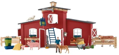 Set de joacă Schleich Farm World - Hambar roșu cu animale și accesorii