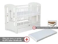 Patut cu sertar Klups Safari Giraffe Alb + Saltea 10 Confort II