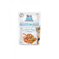 BRIT Care Fillets in Jelly, Curcan și Creveți, plic hrană umedă fără cereale pisici, (în aspic), 85g