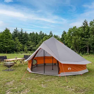vidaXL Cort Tipi 18 persoană Gri și Portocalie Poliester și oțel
