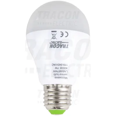Sursa de lumina LED cu detector de miscare incorporat LA60M7NW 110-240 V, 50/60 Hz, 7W,600lm,4000K,360°,60s,5m
