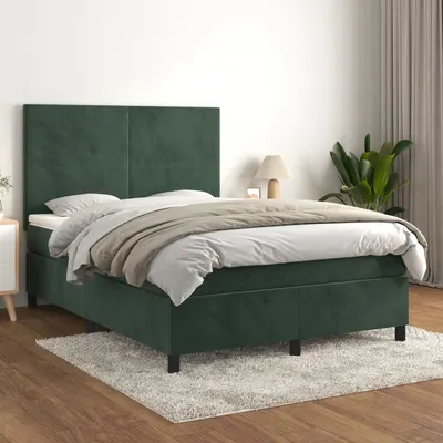 Gossi pat box spring cu saltea, verde inchis, 140x200 cm, catifea