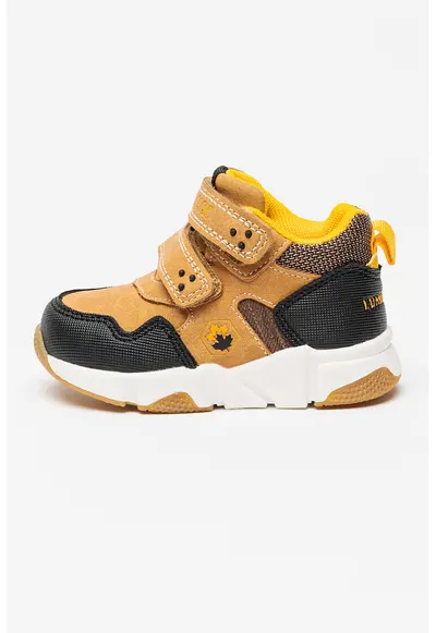 Pantofi sport wedge cu piele intoarsa ecologica si velcro - Maro camel