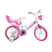 Bicicleta copii, Dino Bikes, Little Heart, Roti ajutatoare, Cosulet frontal, Scaunel pentru papusi, 16 inch, Cadru din otel, Pana la 125 cm, Pink