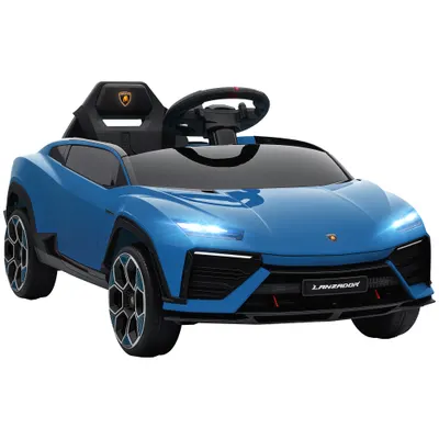 AIYAPLAY Mașină electrică pentru copii 12V, cu telecomandă 2,4 GHz, 2 motoare, claxon, LED, muzică, 101,5 x 49 x 43 cm, Albastru | Aosom Romania