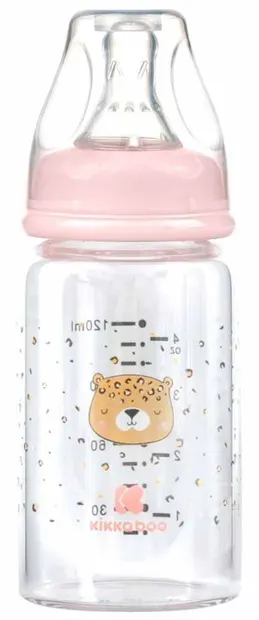 Sticle de sticlă pentru copii KikkaBoo Savanna - 120 ml, roz