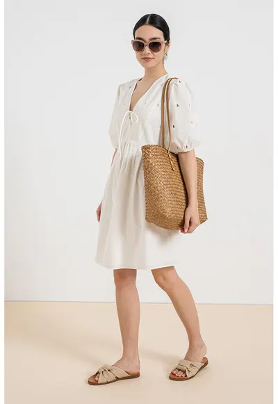 Rochie mini evazata - Alb fildes